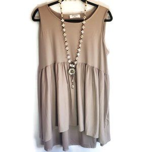 Zenana Top Plus Size Tank Flowy Soft Jersey High Low Empire Waist Mocha 1X 2X 3X